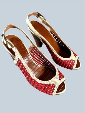 Chie Mihara Red Rock Woven Slingback Heels